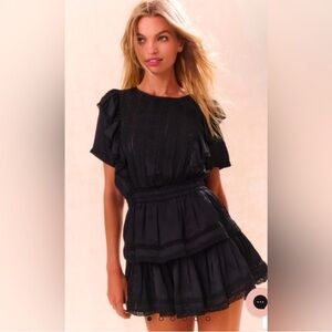 LoveShackFancy Black Ruffle Mini Dress